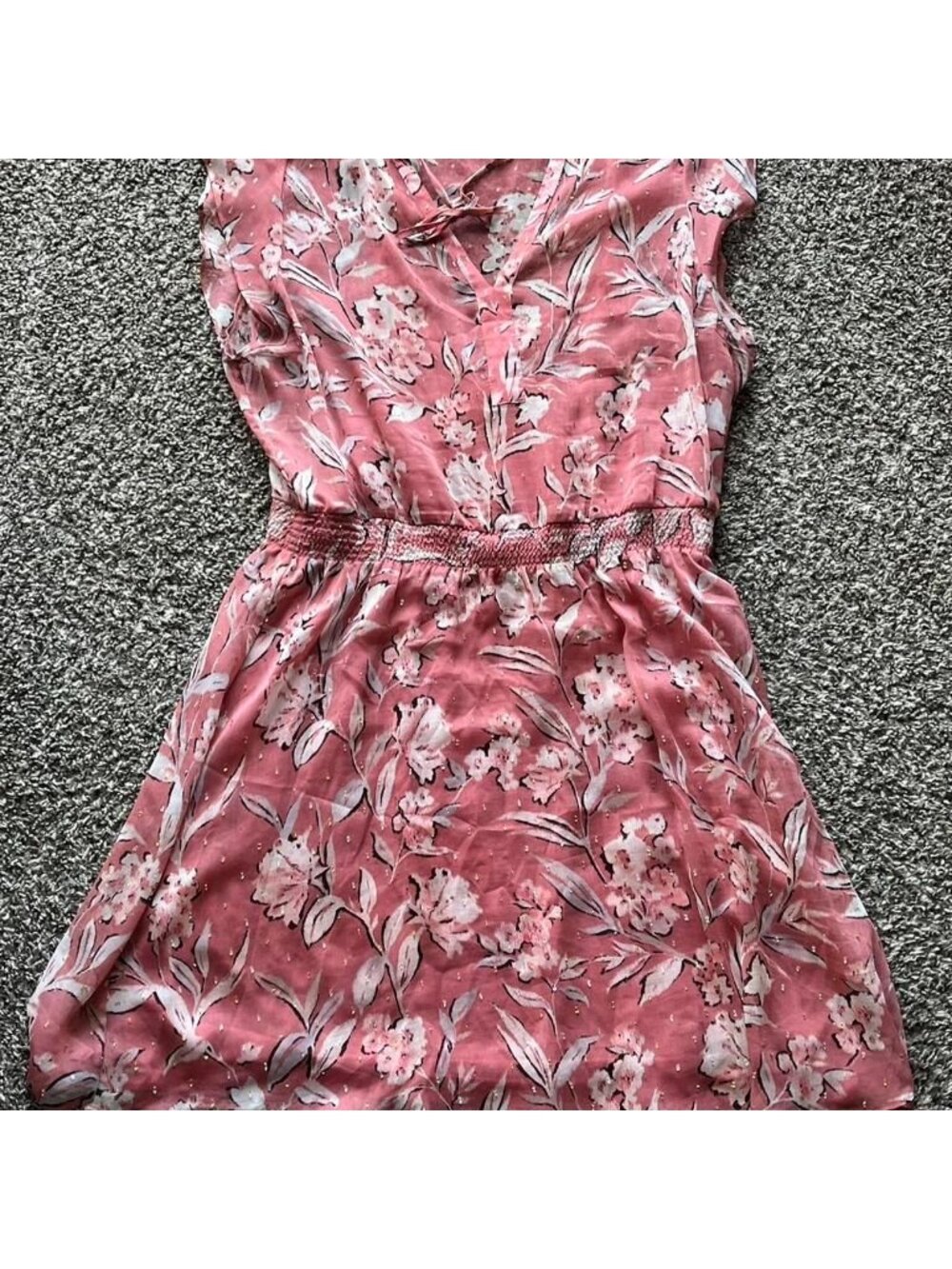 White House Black Market Women's XL Pink Dress Sleeveless Floral Glittery Whimsy